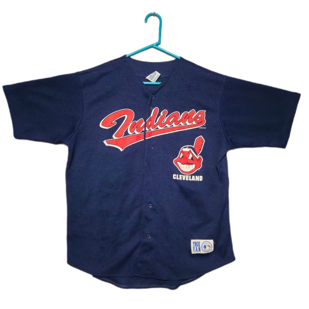 True Fan Cleveland Indians Jersey Mens L Navy David Justice 23 Vintage 1999 MLB